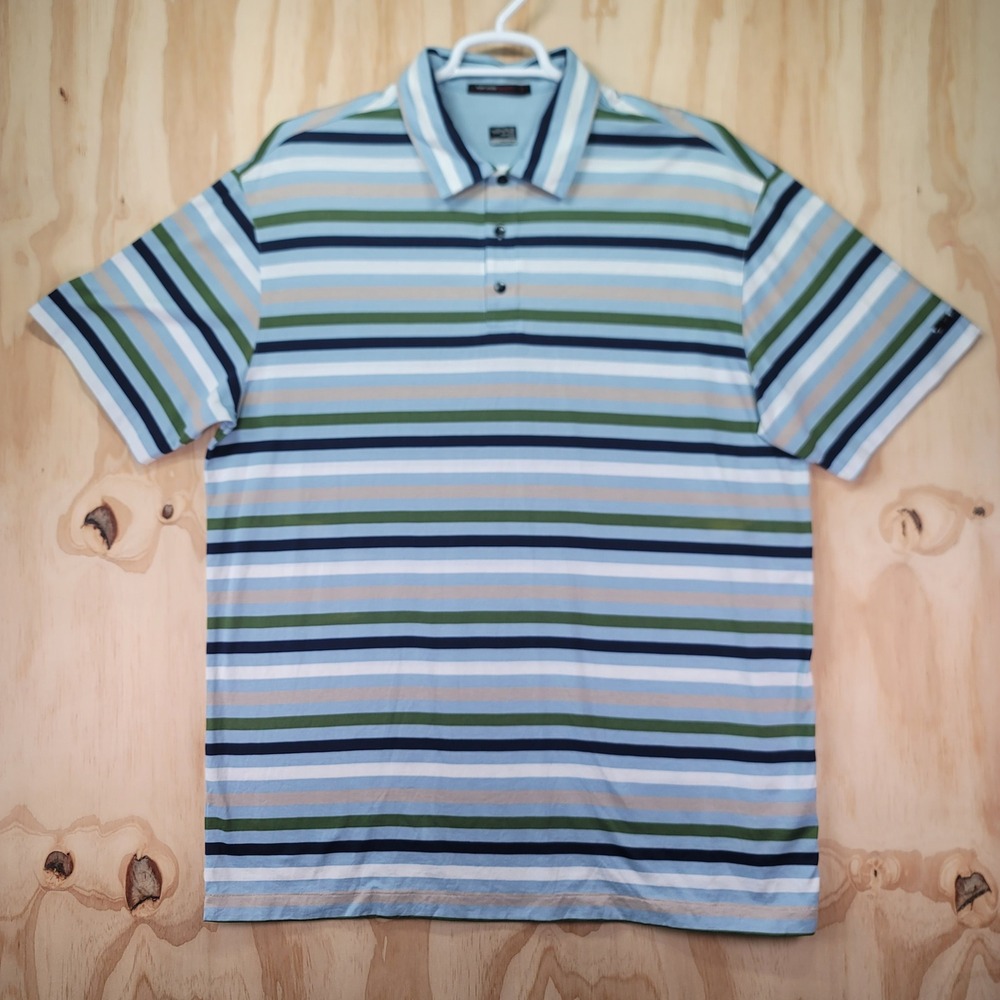 Nike Tiger Woods Collection Polo Shirt Mens XXL Blue Green Striped Golf TW Logo - Picture 2 of 10